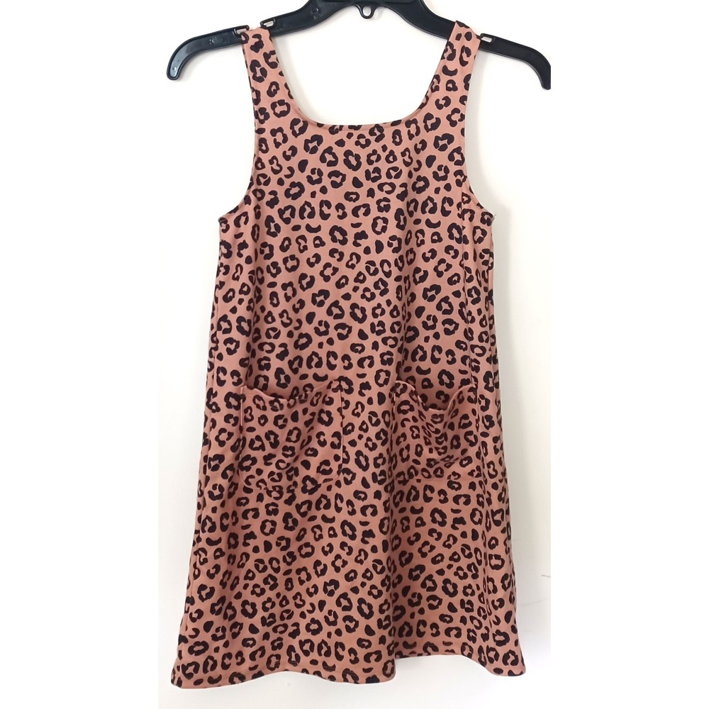 Derek Heart Girls Leopard Print Jumper Dress Tan Black Size 10 Front Pockets